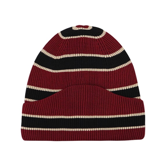 HomeDM Unisex Slouchy Beanie Hat Stripe Winter Warm Knit Hats Beanie for Men Women Soft Beanie Cap Outdoor Warm Red