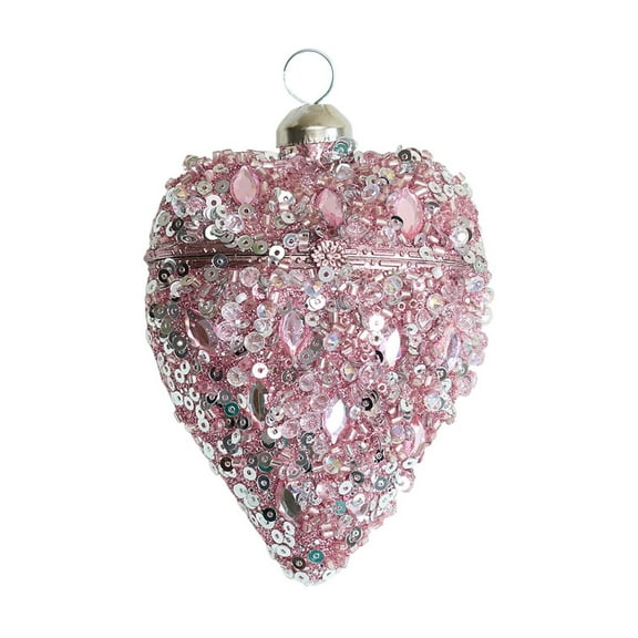 HomeDM Valentine's Day Glass Heart Shaped Hanging Box 2.7" x 3.7" Glitter Heart Ornaments for Mother's Day Christmas Tree Wedding Anniversary Party Decorations Gift for Women
