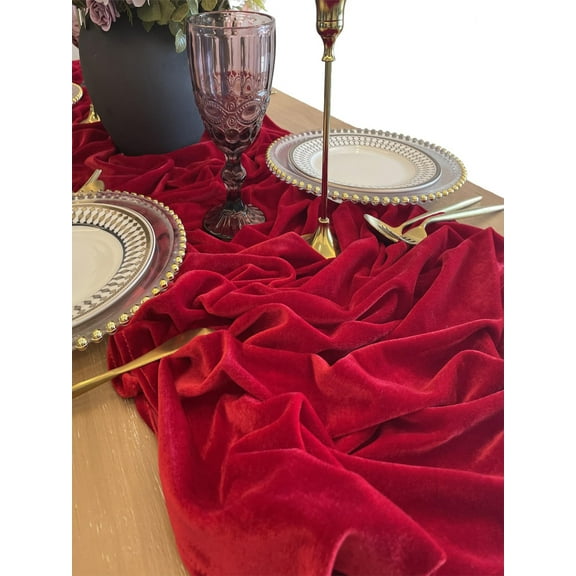 HomeDM Velvet Table Runner 90 x 120 Inch Wine Velvet Cloth Table Runner for Wedding Party Christmas Decorations 10ft Fabric Table Decor