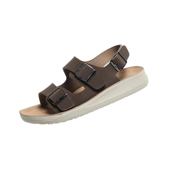 HomeDM Walking Sandals for Women Open Toe Ankle Strap Thick Cushion Outdoor Sports Summer Beach Sandals, Brown Size 5.5