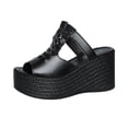 thumbnail image 1 of HomeDM Wedge Platform Sandals for Women Open Toe Slip-On Slide Sandals for Summer Dressy, Black Size 6.5, 1 of 9