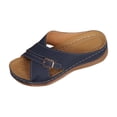 thumbnail image 1 of HomeDM Wedge Sandals for Women Summer Slip On Comfortable Buckle Slides Open Toe Platform Arch Support Sandals, Dark Blue Size 5.5, 1 of 5