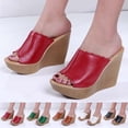 thumbnail image 1 of HomeDM Wedges Sandals for Women Platform Heels Mules Slip On Peep Toe Dressy Summer PU Leather Sandals, Red Size 6, 1 of 6
