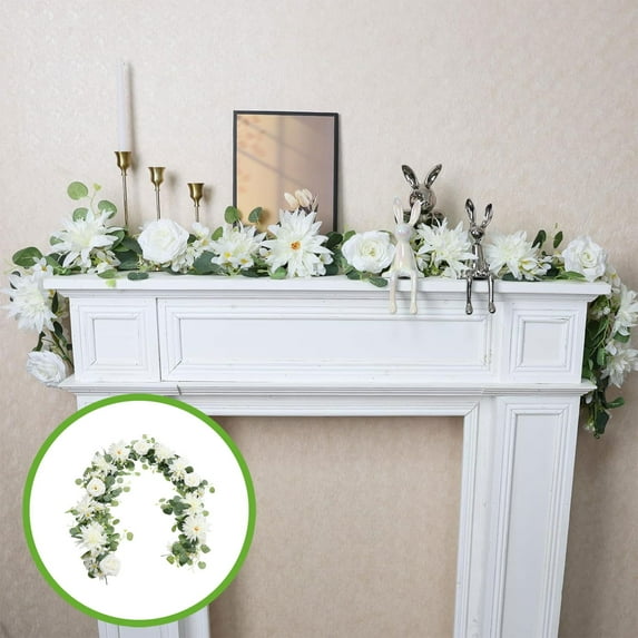 HomeDM White 6Ft Artificial Eucalyptus Garlands with Rose Flowers Faux Floral Greenery Garlands Fake Flowers Vines for Wedding Table Centerpieces Arch Party Ceremony Backdrop Decor