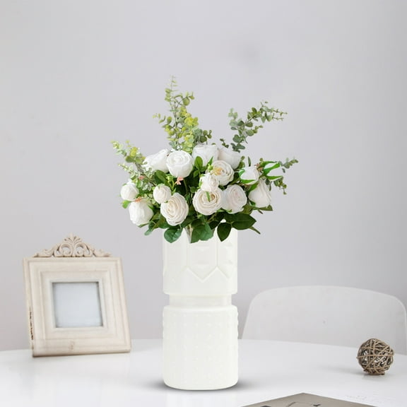 HomeDM White Plastic Flower Vases, Ceramic Look Plastic Vase for Arranging Bouquets Unbreakable Vase for Flowers Plants Living Room Wedding Decor