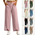 thumbnail image 1 of HomeDM Wide Leg Capri Pants for Women Casual Loose High Waisted with Pockets Pink Athletic Work Trousers Size XL, 1 of 7