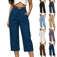 thumbnail image 1 of HomeDM Wide Leg Capri Pants with Pockets Women's Business Casual Work Trousers Navy Lounge Cropped Size L, 1 of 7