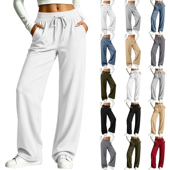 HomeDM Wide Leg Sweatpants for Women Baggy Joggers with Pockets Drawstring Lounge Pants for Yoga Running White 3XL