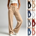 thumbnail image 1 of HomeDM Wide Leg Sweatpants for Women Baggy Lounge Pants with Pockets Drawstring Joggers for Yoga Running Workout Beige L, 1 of 6