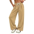 thumbnail image 1 of HomeDM Wide Leg Sweatpants with Pockets Drawstring Elastic Waist Lounge Khaki Athletic Pants for Workout Running Size XL, 1 of 6
