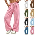 thumbnail image 1 of HomeDM Wide Leg Sweatpants with Pockets Drawstring Elastic Waist Lounge Pink Athletic Pants for Workout Running Size L, 1 of 7