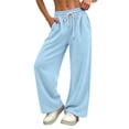 thumbnail image 1 of HomeDM Wide Leg Sweatpants with Pockets Drawstring Elastic Waist Lounge Sky Blue Athletic Pants for Workout Running Size XL, 1 of 6