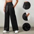 thumbnail image 1 of HomeDM Wide Leg Sweatpants with Pockets Women's Drawstring High Waisted Black Open Bottom Baggy Pants Size L, 1 of 7