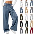 thumbnail image 1 of HomeDM Wide Leg Sweatpants with Pockets for Women Drawstring Running Workout Yoga Loose Lounge Pants Blue S, 1 of 9