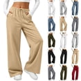 thumbnail image 1 of HomeDM Wide Leg Sweatpants with Pockets for Women Drawstring Running Workout Yoga Loose Lounge Pants Khaki L, 1 of 9