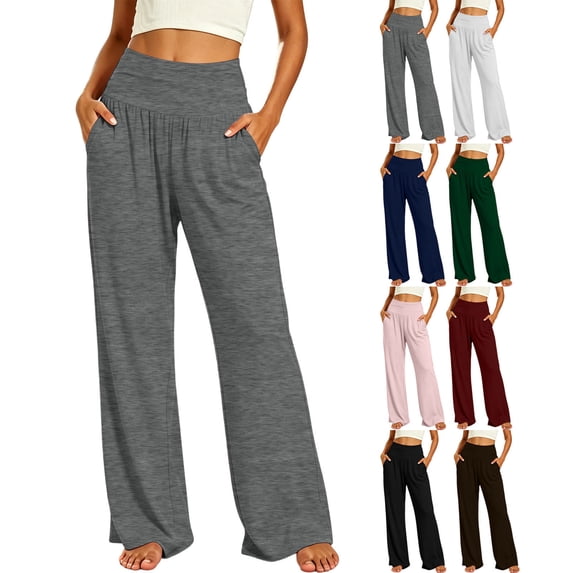 HomeDM Wide Leg Yoga Pants with Pockets High Waist Lounge Workout Gray Loose Sweatpants Size L