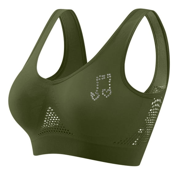 HomeDM Wireless Bras for Women - No Underwire Seamless Full Coverage Supportive Everyday Bra with Removable Pads Mesh Comfortable Bras for Yoga Gym Workout Fitness - Army Green/2XL