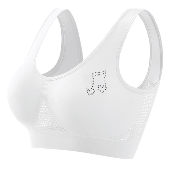 HomeDM Wireless Bras for Women - No Underwire Seamless Full Coverage Supportive Everyday Bra with Removable Pads Mesh Comfortable Bras for Yoga Gym Workout Fitness - White/3XL