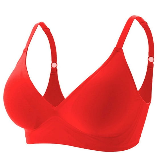 HomeDM Wireless Bras for Women No Underwire Deep V Neck Seamless Bras with Soft Support Full Coverage T Shirt Bras Comfort Bralettes - Red/M