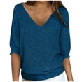 thumbnail image 1 of HomeDM Women's 3/4 Sleeve Waffle Knit T-Shirts V Neck Cute Tops Solid Color Basic Tees Blouses Loose Fit Pullover S-5XL, 1 of 6