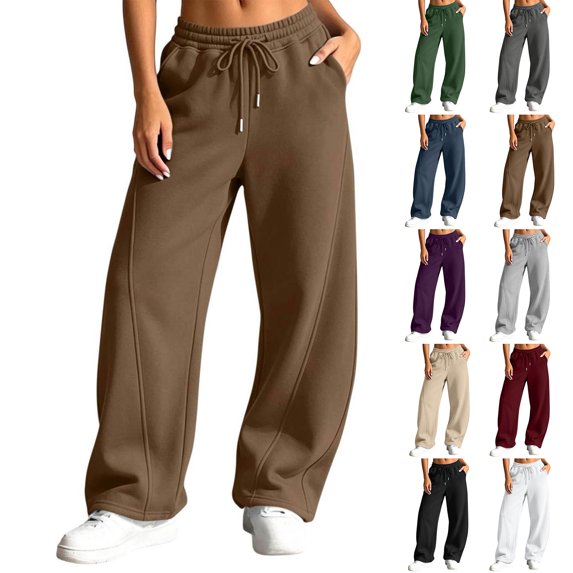 HomeDM Women's Baggy Sweatpants Wide Leg Drawstring Elastic Waist Lounge Sweat Pants with Pockets Coffee XL