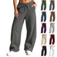 thumbnail image 1 of HomeDM Women's Baggy Sweatpants Wide Leg Drawstring Elastic Waist Lounge Sweat Pants with Pockets Dark Gray L, 1 of 10