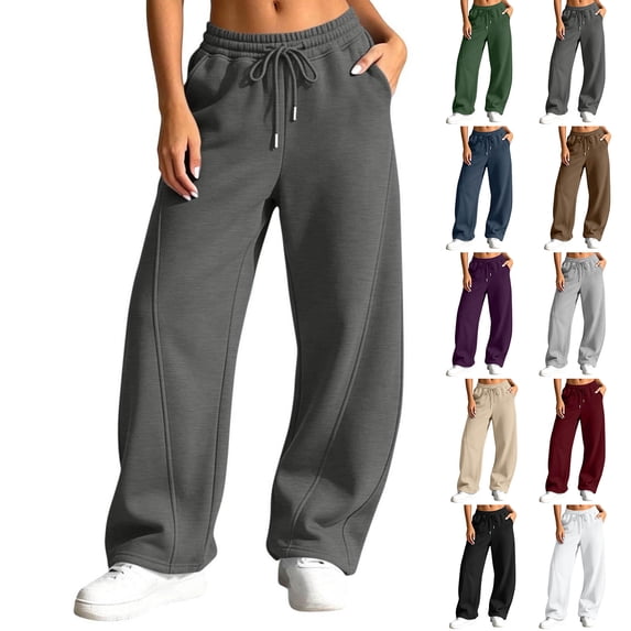 HomeDM Women's Baggy Sweatpants Wide Leg Drawstring Elastic Waist Lounge Sweat Pants with Pockets Dark Gray L