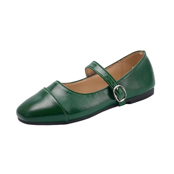 HomeDM Women's Ballet Flats Shoes Square Closed Toe Buckle Strap Slip-On Dress Shoes for Casual Work Wedding Party, Green Size 7.5