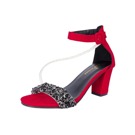 HomeDM Women's Block Heels Sandals Ankle Strap Open Toe Comfort Summer Dress Shoes Low Chunky Party Wedding Sandals, Red Size 7.5