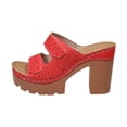 thumbnail image 1 of HomeDM Women's Block Heels Sandals Flatform Round Open Toe Two Strap Slip On Mules Sandals, Red Size 5.5, 1 of 9