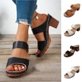 thumbnail image 1 of HomeDM Women's Block Heels Sandals Two Strap Flatform Open Toe Slip On Mules Sandals, Black Size 5.5, 1 of 9