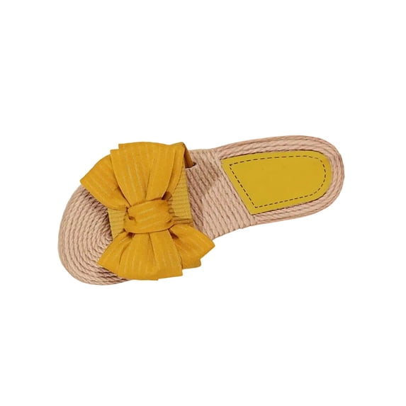 HomeDM Women's Bow Knot Flat Sandals Open Toe Slides Summer Slip On Slippers, Yellow Size 7.5