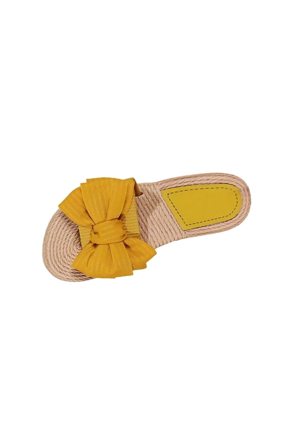 Women's Bow Knot Flat Sandals Open Toe Slides Summer Slip On Slippers, Yellow Size 9