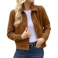 thumbnail image 1 of HomeDM Women's Button Down Jacket Long Sleeve Collared Cropped Faux Suede Outerwear with Pockets, 1 of 8