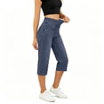 thumbnail image 1 of HomeDM Women's Capri Jeans with Pockets Straight Leg Elastic High Waisted Pull On Denim Pants Navy 3XL, 1 of 7