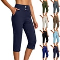 thumbnail image 1 of HomeDM Women's Capri Pants with Pockets Stretch Golf Summer Cropped Navy High Waist Work Casual Pants Size L, 1 of 9