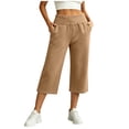thumbnail image 1 of HomeDM Women's Capris Pants Elastic Waist Wide Leg Yoga Lounge Pockets Khaki Loose Workout Sweatpants Size XL, 1 of 9