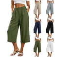 thumbnail image 1 of HomeDM Women's Capris Pants Wide Leg Casual High Waisted with Pockets Army Green Lounge Trousers for Athletic Work Size 2XL, 1 of 7