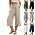 thumbnail image 1 of HomeDM Women's Capris Pants Wide Leg Casual High Waisted with Pockets Khaki Lounge Trousers for Athletic Work Size L, 1 of 7