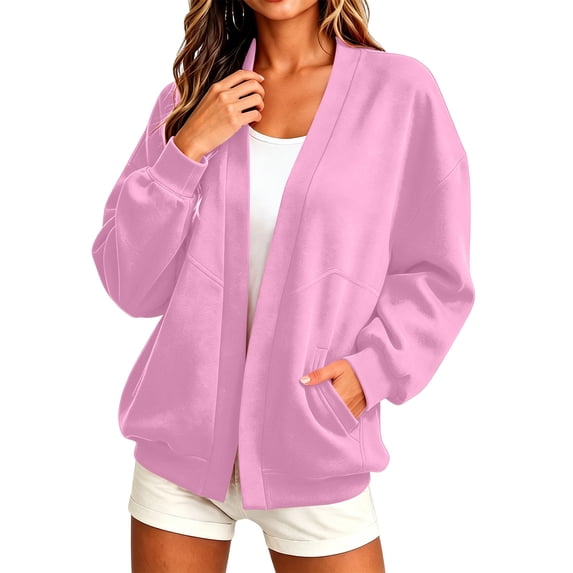 HomeDM Women's Cardigan Sweatshirt with Pocket Long Sleeve Solid Color Open Front