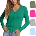 thumbnail image 1 of HomeDM Women's Cardigans Long Sleeve Open Front Knit Sweaters Button Down V Neck Ruffled Cropped, 1 of 8
