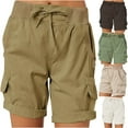 thumbnail image 1 of HomeDM Women's Cargo Shorts with Pockets - High Waisted Cotton Shorts Knee Length Drawstring Outdoor Travel Athletic Work Cargo Shorts - Brown/L, 1 of 9