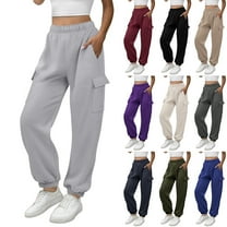 HomeDM Women's Cargo Sweatpants Cozy Workout Active Joggers Pants for Women with Pockets (Sizes: S-2XL) - Gray/L