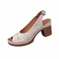 thumbnail image 1 of HomeDM Women's Chunky Block Heels Slides Sandals Flatform Slingback Open Toe Summer Beach Mules Sandals, Beige Size 9.5, 1 of 9