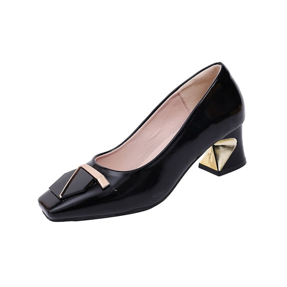 HomeDM Women's Chunky Heels Closed Square Toe Low Block Work Pumps Comfortable Slip-On Dress Shoes for Wedding Party, Black Size 5.5