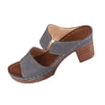 thumbnail image 1 of HomeDM Women's Chunky Heels Sandals Slip On Peep Toe Backless Low Block Summer Mules Sandals, Gray Size 9, 1 of 5