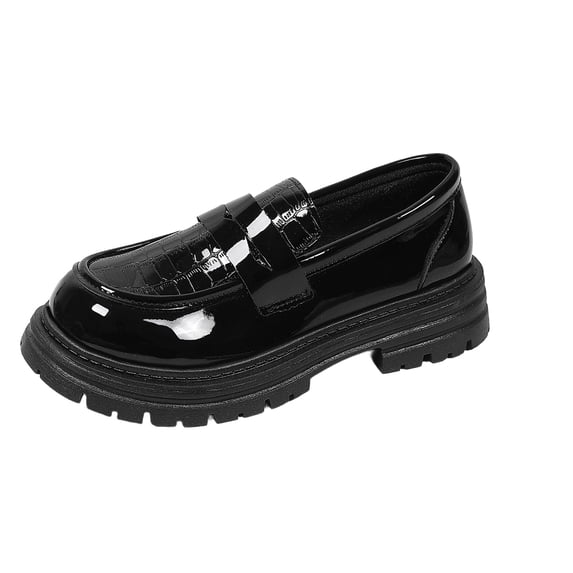 HomeDM Women's Chunky Loafers Platform Round Toe Slip On Casual Business Loafer Shoes, Black Size 7