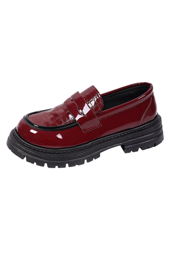 Women's Chunky Loafers Platform Round Toe Slip On Casual Business Loafer Shoes, Red Size 8.5