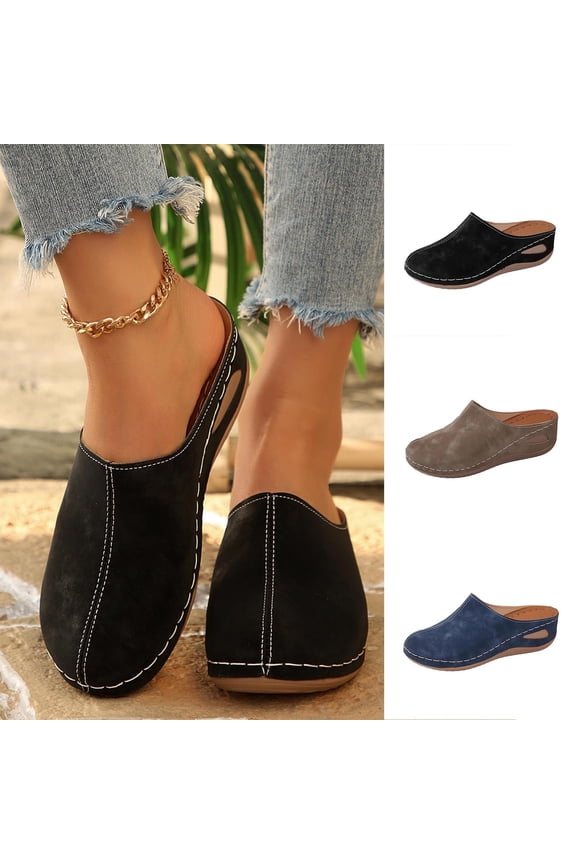 Women's Close Toe Wedge Sandals Slip On Comfort Mules Summer Casual Walking Shoes, Black Size 8.5