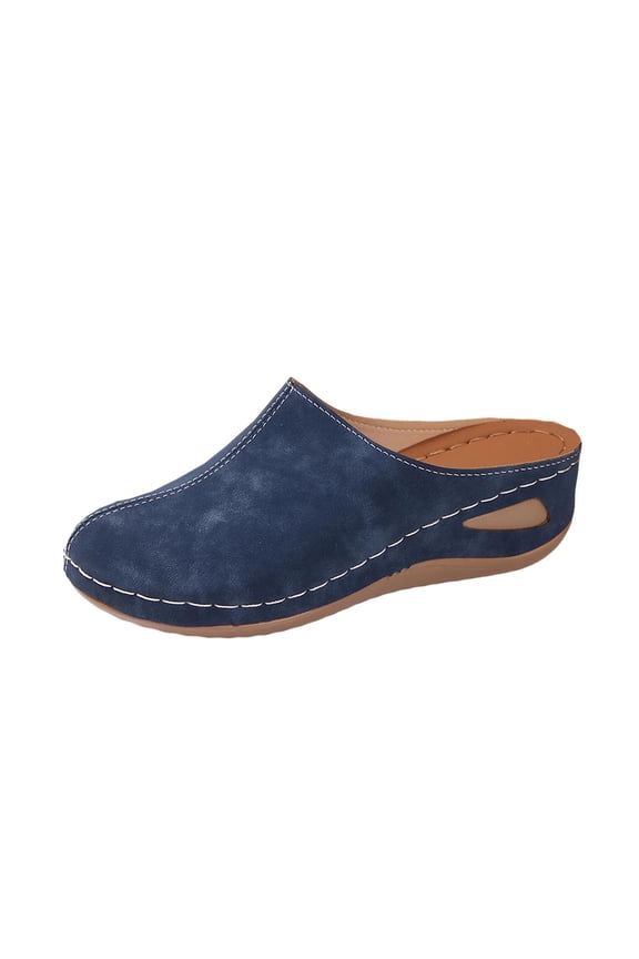 Women's Close Toe Wedge Sandals Slip On Comfort Mules Summer Casual Walking Shoes, Navy Size 9